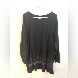 J. Jill Black Tunic Long Sleeve Sz 4X Grey Knit Blouse minimalist Everyday Wear
